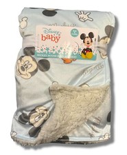 BLANKET PLUSH - DISNEY BOYS 243 - MICKEY PIECES BLUE - BABY TODDLER CRIB BED