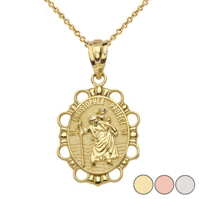 Heiliger Christophorus Halskette mit Anhänger in massivem Gold (erhältlich in zweifarbigem Gelb