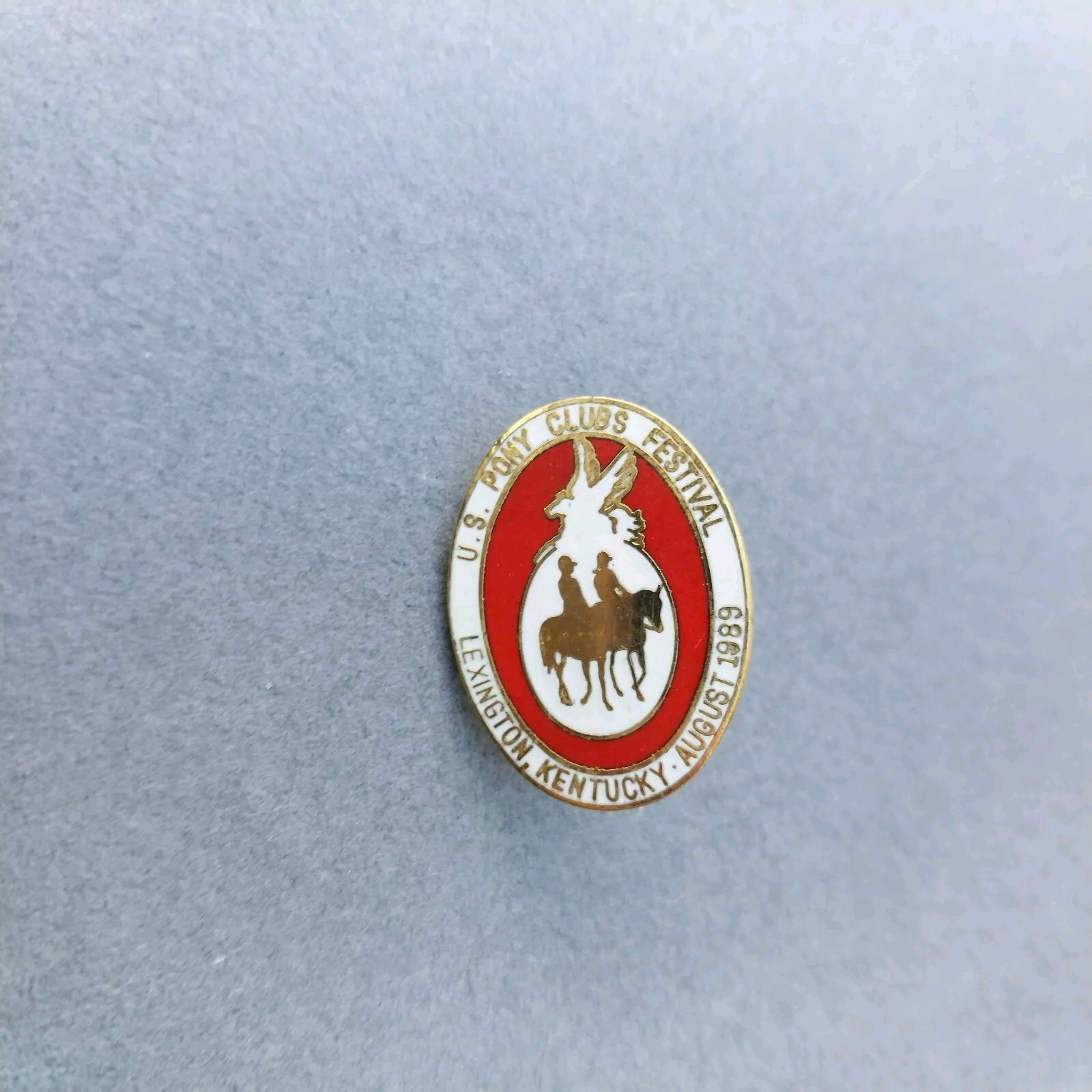Spilla cappello bavero giacca metallo US Pony Clubs Festival Lexington Kentucky KY agosto 1989