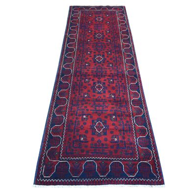 2'8''x9' Red Afghan Khamyab Wool Geometric Design Hand Knotted Runner Rug R72017
