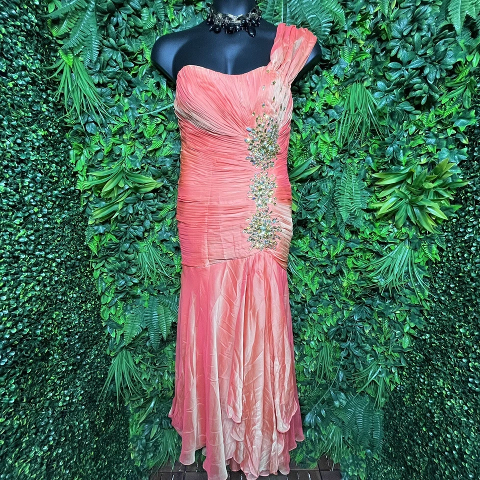 Vestido MAY QUEEN Mujer 12 Naranja Formal Sirena Dobladillo en Capas Plisado Apedreado 1650 Foto 4 de 4