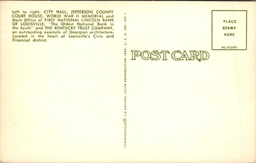 Tarjeta postal CITY HALL Jefferson County Court House LOUISVILLE, Kentucky KY - Imagen 2 de 2