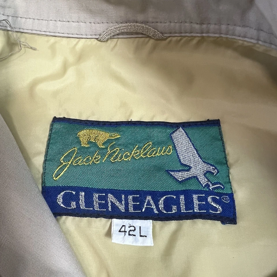 Jaqueta de golfe masculina vintage Jack Nicklaus Gleneagles anos 70 bege com zíper completo Talon 42L - Imagem 2 de 4