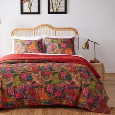 NEW TROPICAL EXOTIC RED BLUE AQUA PURPLE TEAL SOUTHWEST PALM LEAF QUILT SET