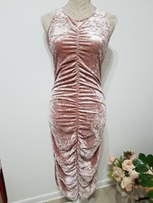 New Next Women Dusky Pink crushed velvet Midi long party evening Dress Size 8