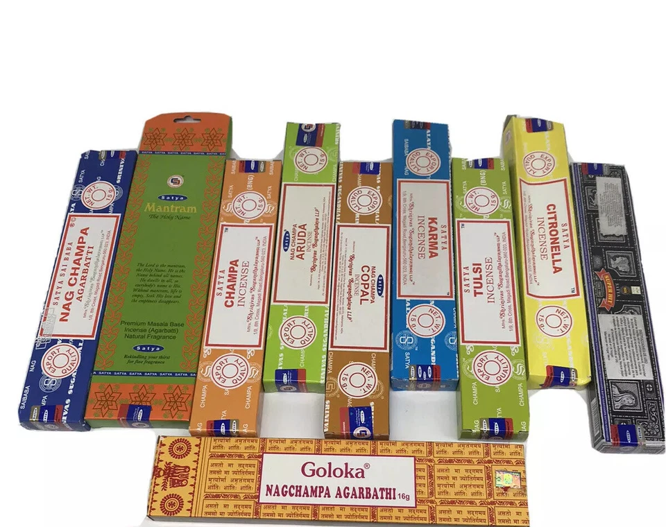 Surtido De Incienso Satya En Varillas 10 Cajas Diferentes + Palo Santo Natural