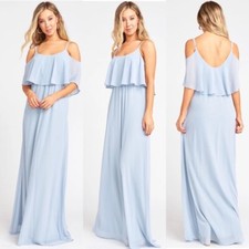 Show Me Your Mumu Caitlin Ruffle Maxi Dress Steel Blue Chiffon Small MSRP $178
