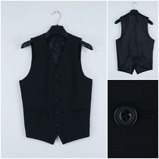 Mens Waistcoat Small Size US 36 Black RILEY Formal Wool Dress Vest