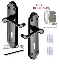 Ashford Style Black Nickle Door Handles Scroll Lock Door Handles & Lock Set D11