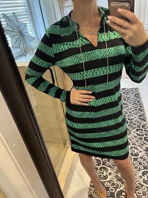 MICHAEL KORS Green Chain Jersey Dress Silver Logo Python print Size M 