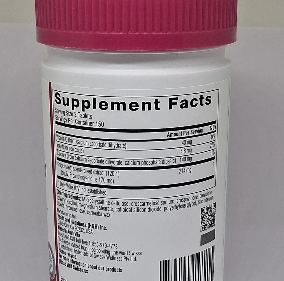 Виноградные косточки Swisse, 300 таблеток поддерживают образование коллагена, срок годности 7/27 - Изображение 2 из 2