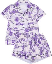 Women's Two Piece Pajama Set Floral Print Short Sleeve Notch Collar Sleepwear