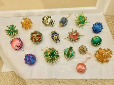 Lot of 17 Vintage Christmas Push Pin Ornaments- Handmade, Beaded, Sequins, Satin