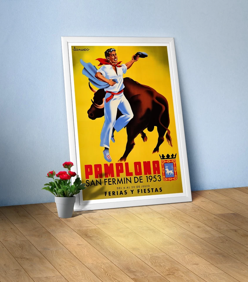 Spain, Pamplona, San-Fermin, 1953 — Retro corrida travel poster,retro travel art - Image 4 of 4