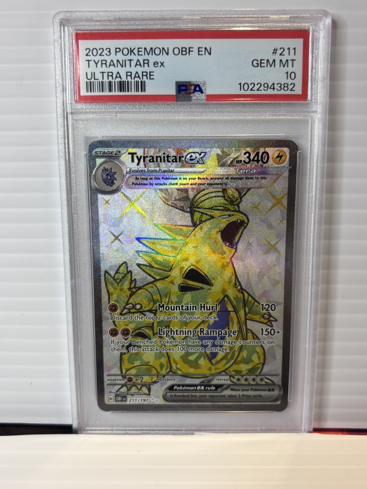 2023 POKEMON OBF EN-OBSIDIAN FLAMES ULTRA RARE #211 TYRANITAR EX PSA 10