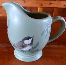 Pfaltzgraff WINTERWOOD Green Water Pitcher  Chickadee Holly Pine Christmas RARE