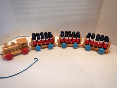 Vintage Wooden Toy Soldiers Counting Math Learning Train Lillian Vernon COMPLETE