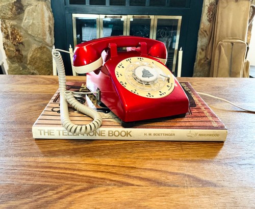 Vintage Western Electric WORKING Rotary Dial Phone, Ruby Red Tan Telephone