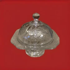 STUNNING 1940s Federal Glass Clear Covered Butter/Cheese Dish Footed  (2123)