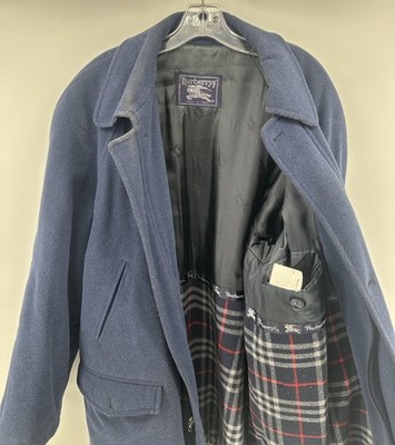 Vintage Burberry s Dark Blue Wool Overcoat Men s sz Large Made In Italy 80s