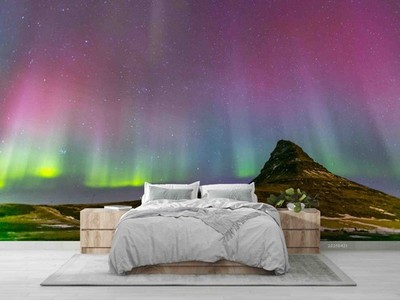 3D Mountains Aurora Night Scene Wall Murals Wallpaper Murals Wall Sticker