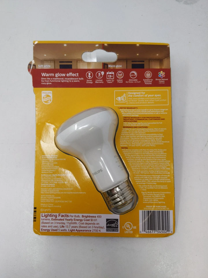 Philips Led Dimmable R20 Flood Light Bulb With Warm Glow Effect: Soft White X1 - Image 2 of 4