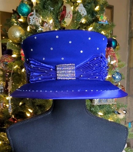 Vintage Lisa Rene Church Hat Beaded, Rhinestones, Purple , With Box