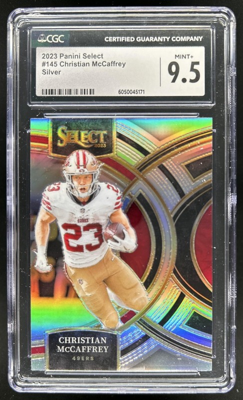 2023 Panini Select Christian McCaffrey Silver Prizm Premier Level #145 CGC 9.5