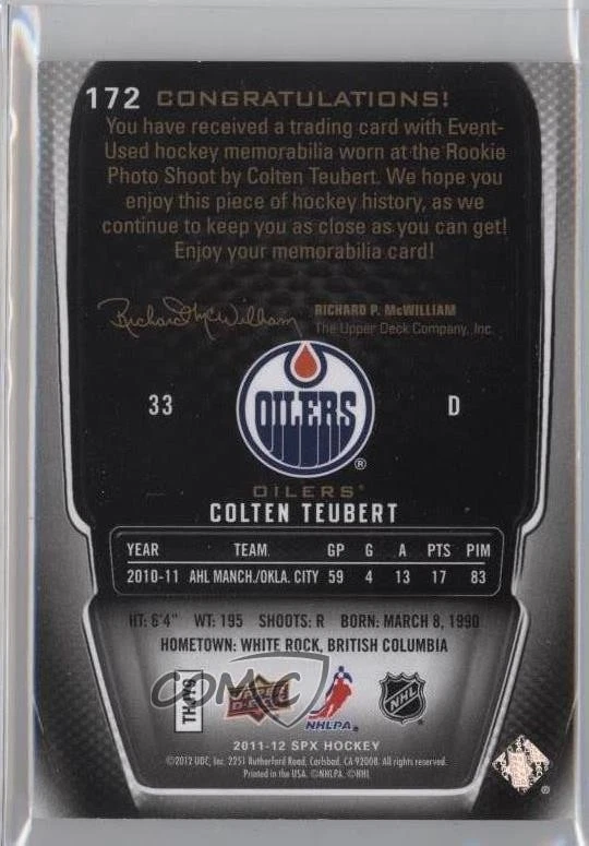 2011-12 SPx SPx Rookie Patch Spectrum /35 Colten Teubert #172 Rookie Patch RC - Image 2 of 2