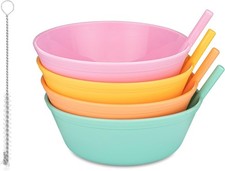 Cereal Bowls W/ Straws Kids Bowls W/ Straw Built in Kids Plastic Straw Bowls