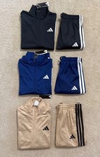 Adidas Mens 3 Stripes Tricot Tracksuit NWT Jacket  Pants Set Black, Blue, Gold