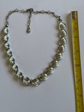 Vintage Signed Coro Silver Tone Textured Swirl Link Choker Collar Necklace 16"