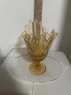 Fenton Amber Glass Thumbprint Swung Handkerchief Vase 8 1/2" at tallest point