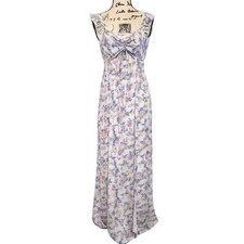 Lulus Floral Maxi Dress M Ruffled Cutout Coquette Wedding Guest Tie Front