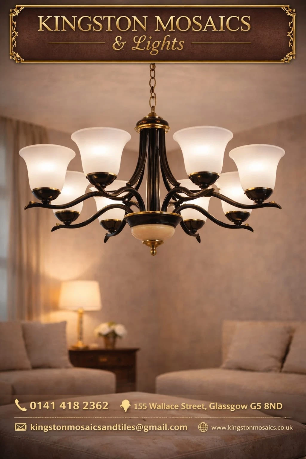 Classic 8-Light Chandelier Ceiling Light | Black & Antique Gold Finish - Picture 1 of 3