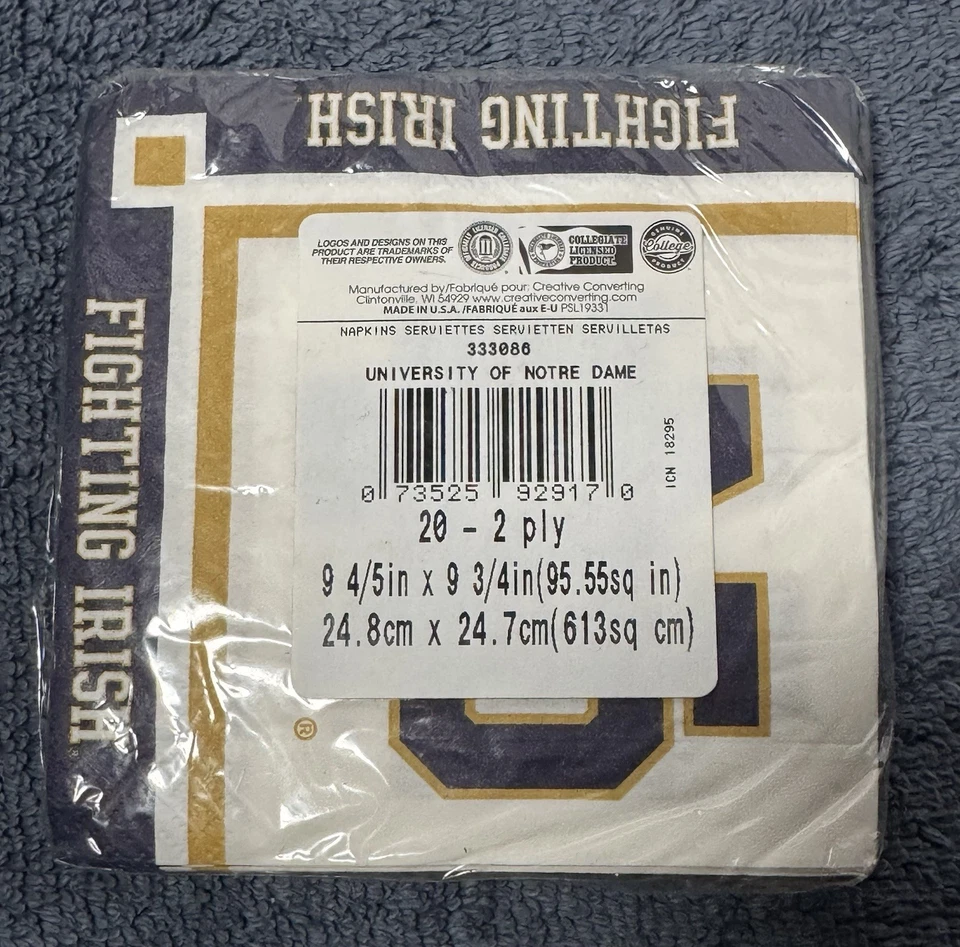 Notre Dame Fighting Irish University College Sports Party Luncheon Napkins - Image 2 of 2