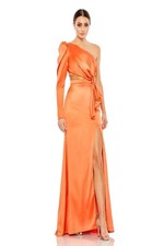 Mac Duggal 49570 Satin Column Gown Puff Sleeve Tangerine 🍊 Sz 4 NWT $398 Autumn