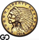 1914 Gold Quarter Eagle, $2.5 Gold Indian, Choice BU++, Sharp Key Date