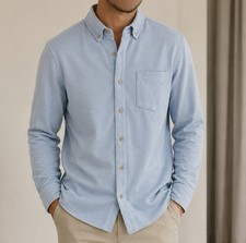 Sonoma Mens Blue Solid Long Sleeve Button-Dow...
