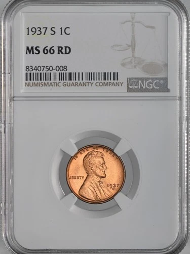 1937-S  1C  LINCOLN WHEAT CENT  "SAN FRANCISCO"  NGC MS66 RD (RED)  #8340750-008