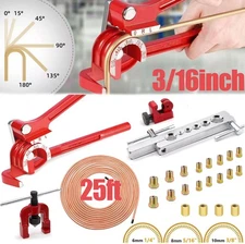 Brake Line Pipe Repair Kit 3/16 25ft Pipe Single Flaring Tools 20 Nuts Fittings