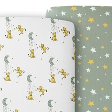 2 PCS 28x52 Inch Fitted Crib Sheet 100 Cotton Breathable Lions Stars