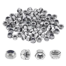 100-Pack Metric Nylon Insert Hex Lock Nuts, M8 x 1.25mm 304 Stainless Steel Nut