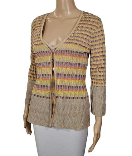 MISSONI Beige Multicolor Textured Stripe Tank & Cardigan 2 Piece Set Sz 10 - Picture 5 of 10