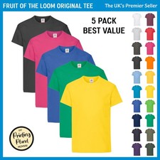 5 PACK - Kids Plain T-Shirt, Fruit of the Loom Original Children's FREE DELIVERY