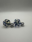 Hand Blown glass Salt and Pepper Shakers Clear Blue Stripe Swirls — photo 4