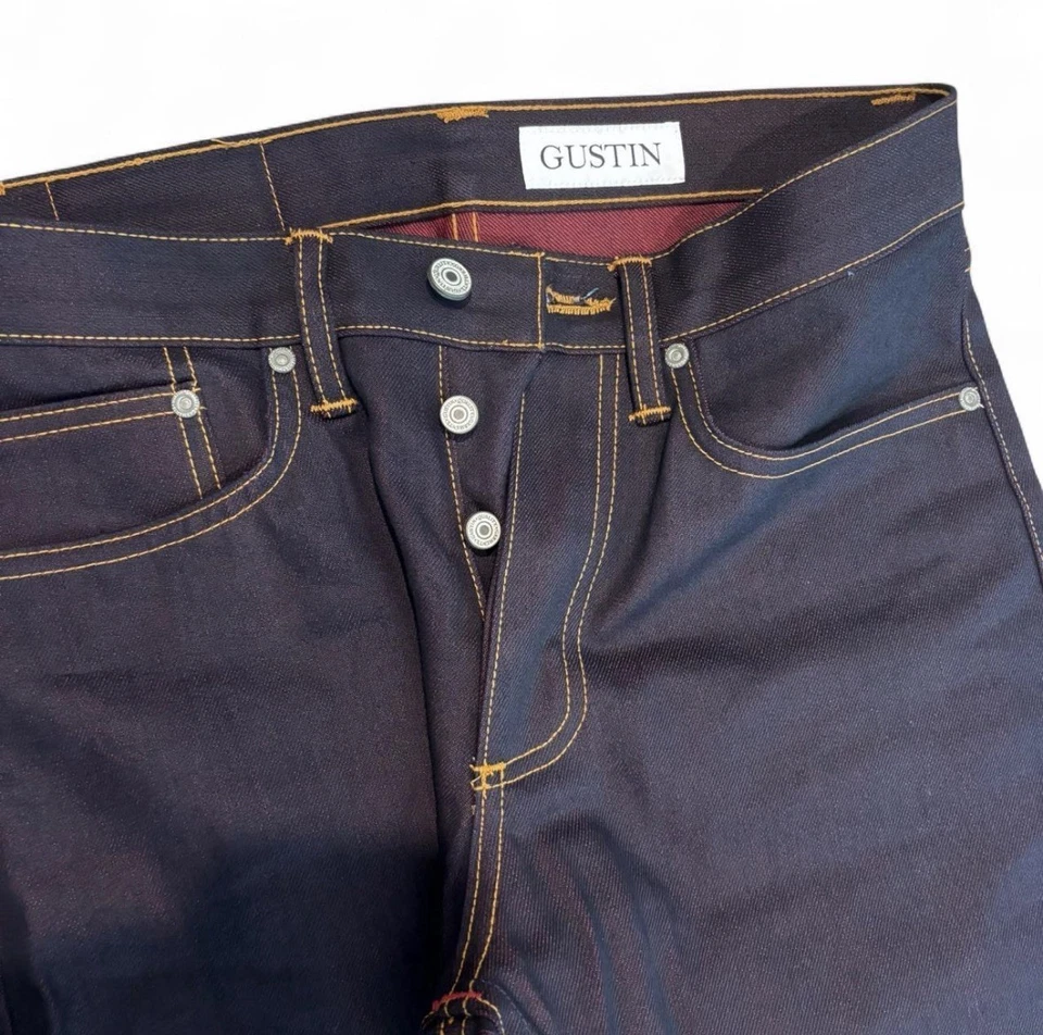 Jeans de mezclilla Gustin Japón rojo fuego ribete crudo. Talla 30x32 ¡NUEVO!! Foto 2 de 4