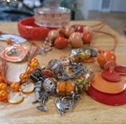 Lot Of 15 Vintage Fashion Jewelry Orange Colors - Faux Bakelite, Enamel, Murano+
