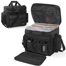 AKOZLIN Vinyl Record Travel Carrying Bag with Divider Large, Black-Black