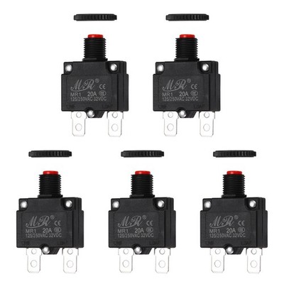 5 Pcs 20Amp 125/250V AC 32V DC Push Button Manual Reset Circuit Breaker Red